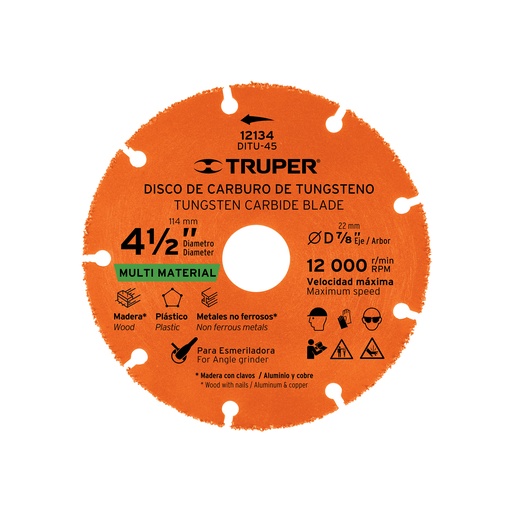 [T12134] Disco 4-1/2' multimaterial de carburo de tungsteno, Truper - Pag 144