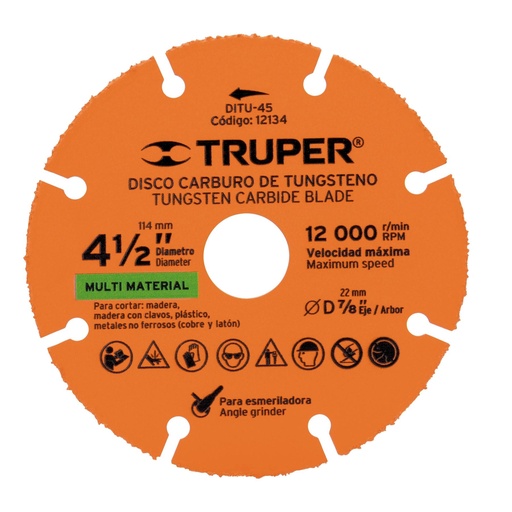 [T12134] Disco 4-1/2' multimaterial de carburo de tungsteno, Truper - Pag 186