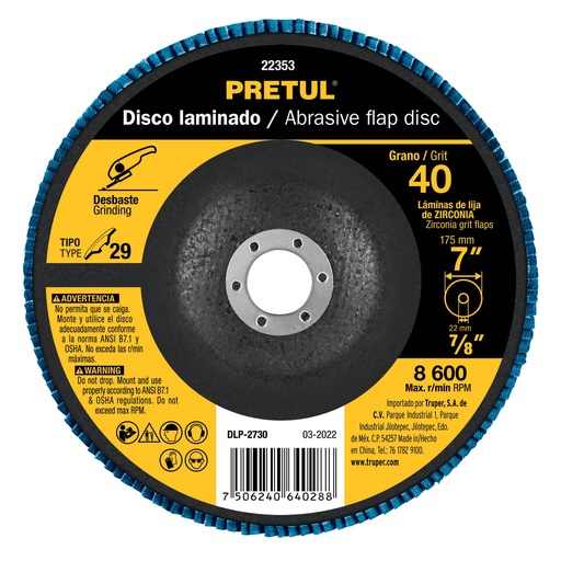 [T22353] Disco 7' laminado grano 40 centro 7/8', Pretul - Pag 146