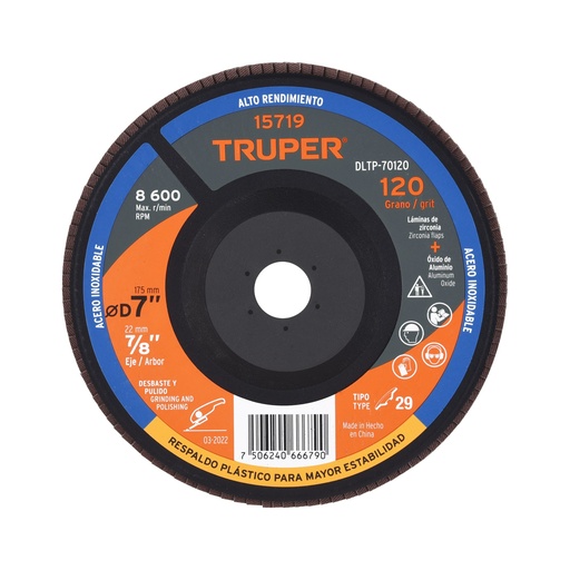 [T15719] Disco 7' laminado respaldo plástico grano 120 centro 7/8' - Pag 146