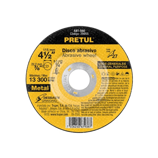 [T29955] Disco Tipo 27 de 4-1/2' x 6.2 mm desbaste de metal, Pretul - Pag 188