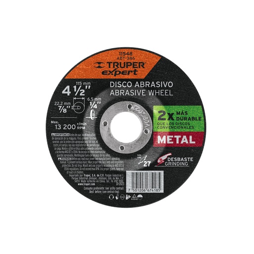 [T11548] Disco Tipo 27 de 4-1/2' x 6.4 mm desbaste de metal, Expert - Pag 145