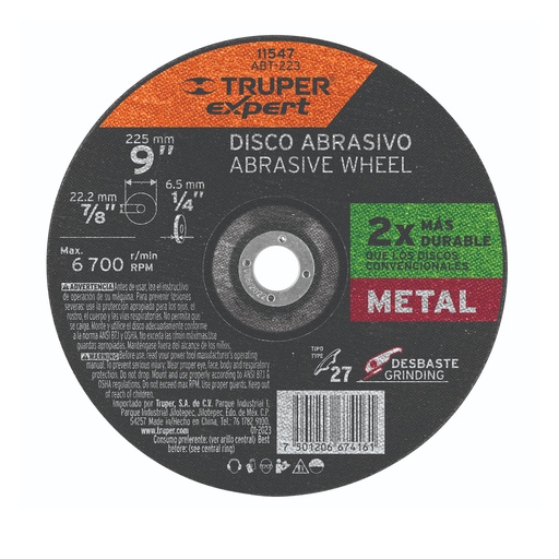 [T11547] Disco Tipo 27 de 9' x 6.4 mm desbaste de metal, Expert - Pag 188