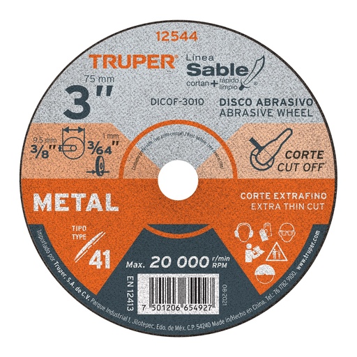 [T12544] Disco Tipo 41 de 3' x 1 mm corte fino de metal, Sable - Pag 144
