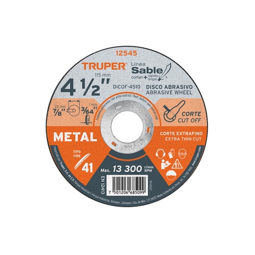 [T12545] Disco Tipo 41 de 4-1/2' x 1 mm corte fino de metal, Sable - Pag 144