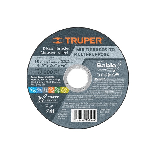 [T18651] Disco Tipo 41 de 4-1/2' x 1 mm corte multimaterial, Sable - Pag 144