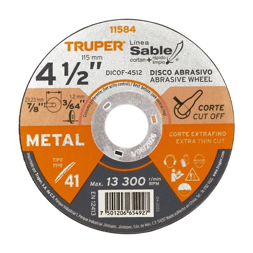 [T11584] Disco Tipo 41 de 4-1/2' x 1.2 mm corte fino de metal, Sable - Pag 186