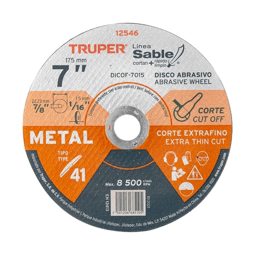 [T12546] Disco Tipo 41 de 7' x 1.5 mm corte fino de metal, Sable - Pag 144