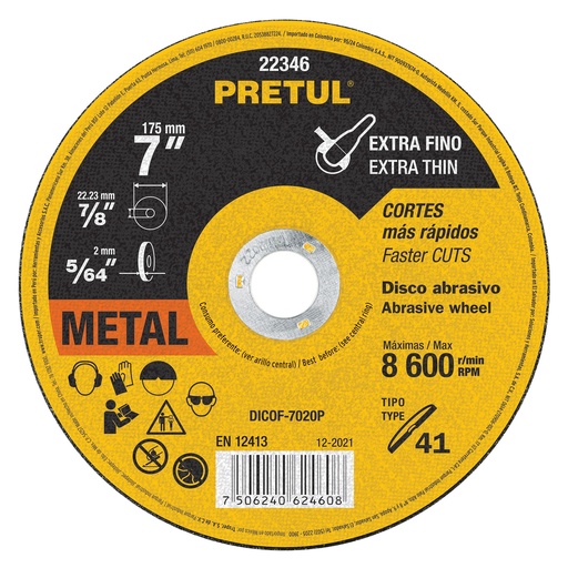 [T22346] Disco Tipo 41 de 7' x 2 mm corte fino de metal, Pretul - Pag 144