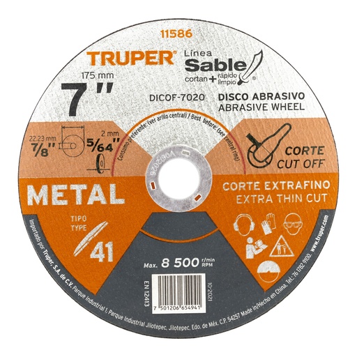 [T11586] Disco Tipo 41 de 7' x 2 mm corte fino de metal, Sable - Pag 144