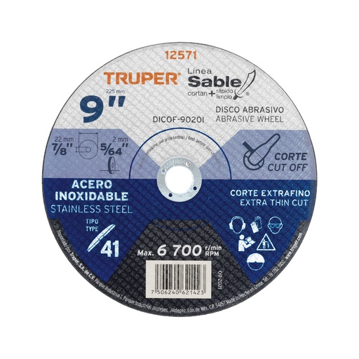[T12571] Disco Tipo 41 de 9' x 2 mm corte fino acero inox, Sable - Pag 144