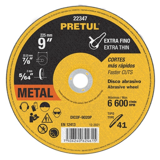 [T22347] Disco Tipo 41 de 9' x 2 mm corte fino de metal, Pretul - Pag 186