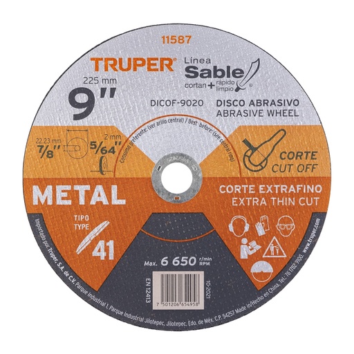 [T11587] Disco Tipo 41 de 9' x 2 mm corte fino de metal, Sable - Pag 144