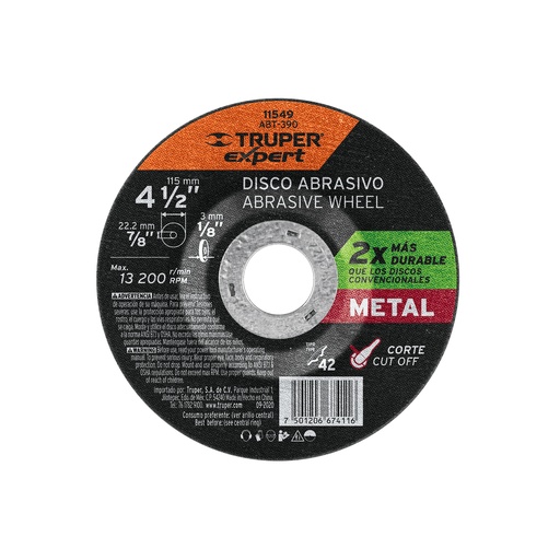 [T11549] Disco Tipo 42 de 4-1/2' x 3.2 mm corte metal, Truper Expert - Pag 145