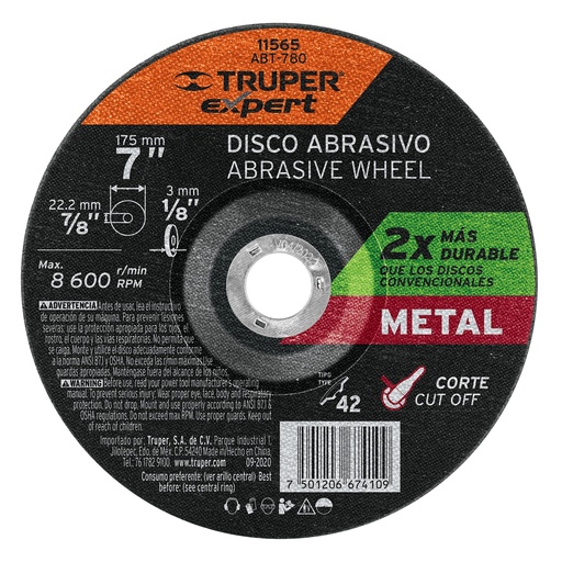[T11565] Disco Tipo 42 de 7' x 3.2 mm corte metal, Truper Expert - Pag 145
