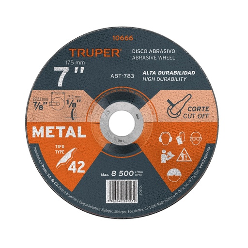 [T10666] Disco Tipo 42 de 7' x 3.2 mm para corte de metal, Truper