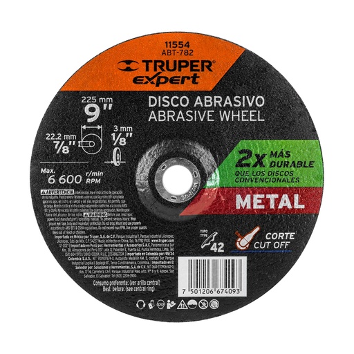 [T11554] Disco Tipo 42 de 9' x 3.2 mm corte metal, Truper Expert - Pag 145