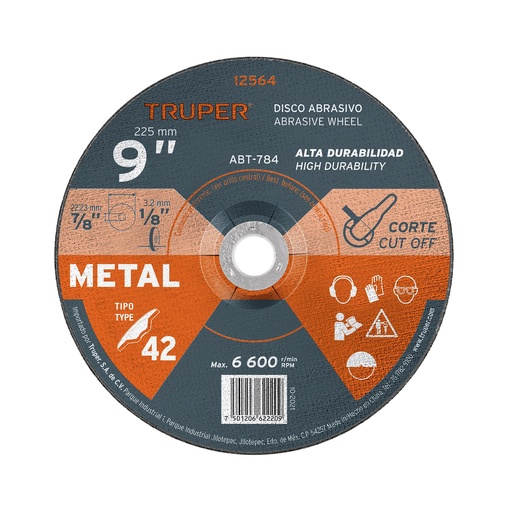 [T12564] Disco Tipo 42 de 9' x 3.2 mm para corte de metal, Truper - Pag 145