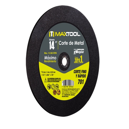 [A307801] Disco corte de metal 14" chop saw, TIPO 1 Maxtool