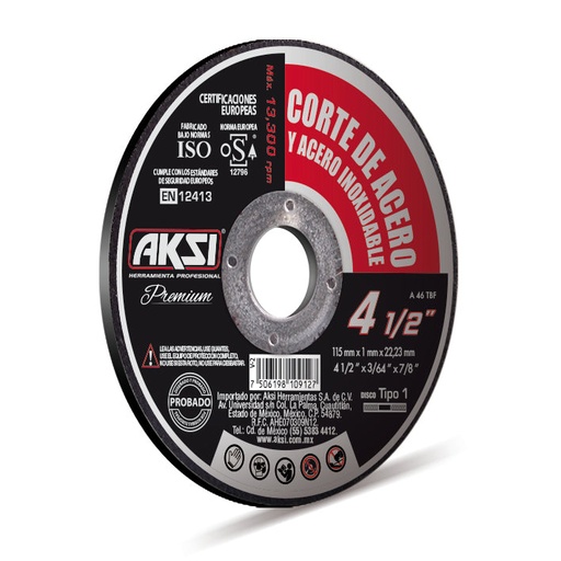 [A114605] Disco corte de metal Linea Premium 4 1/2" x 1mm, tipo 1 - Alto Rendimiento