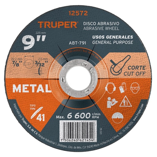 [T12572] Disco de 9' para corte de metal, tipo 41, Truper - Pag 145
