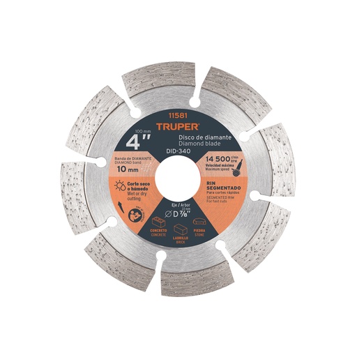 [T11581] Disco de diamante de 4' x 2.1 mm rin segmentado, Truper - Pag 140