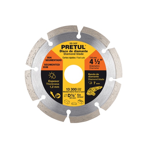 [T27032] Disco de diamante de 4-1/2' x 1.2 mm rin segmentado, Pretul - Pag 140