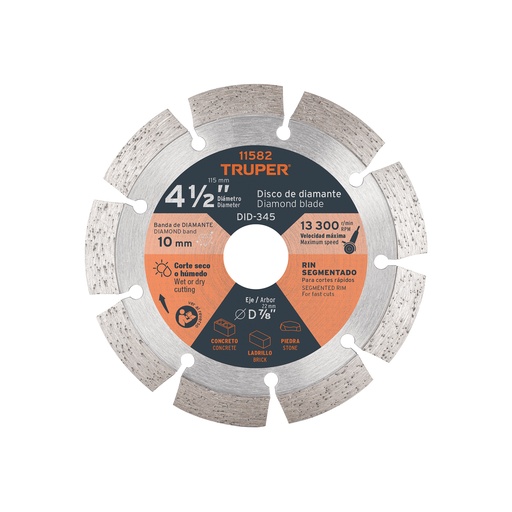 [T11582] Disco de diamante de 4-1/2' x 2.1 mm rin segmentado, Truper - Pag 140