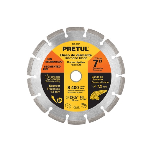 [T27033] Disco de diamante de 7' x 1.6 mm rin segmentado, Pretul - Pag 140