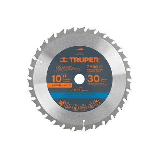[T18304] Disco sierra 10' para madera, 30 dientes centro 5/8', Truper - Pag 143
