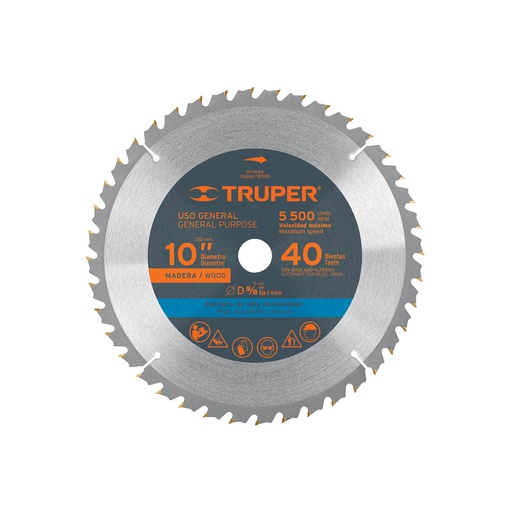 [T18305] Disco sierra 10' para madera, 40 dientes centro 5/8', Truper - Pag 143