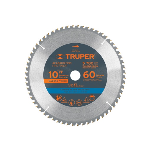 [T18308] Disco sierra 10' para madera, 60 dientes centro 1', Truper - Pag 143