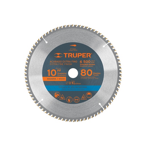 [T18309] Disco sierra 10' para madera, 80 dientes centro 1', Truper - Pag 143