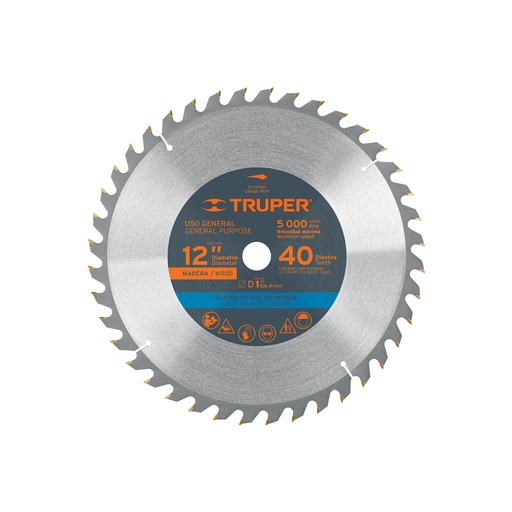 [T18311] Disco sierra 12' para madera, 40 dientes centro 1', Truper - Pag 143