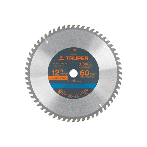 [T18312] Disco sierra 12' para madera, 60 dientes centro 1', Truper - Pag 143