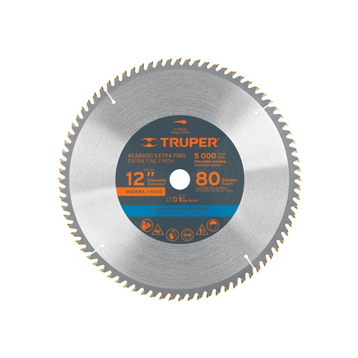 [T12684] Disco sierra 12' para madera, 80 dientes centro 1', Truper - Pag 143