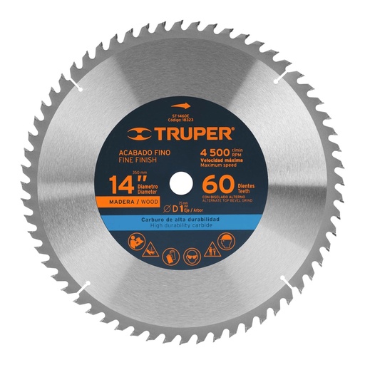 [T18323] Disco sierra 14' para madera, 60 dientes centro 1', Truper - Pag 183