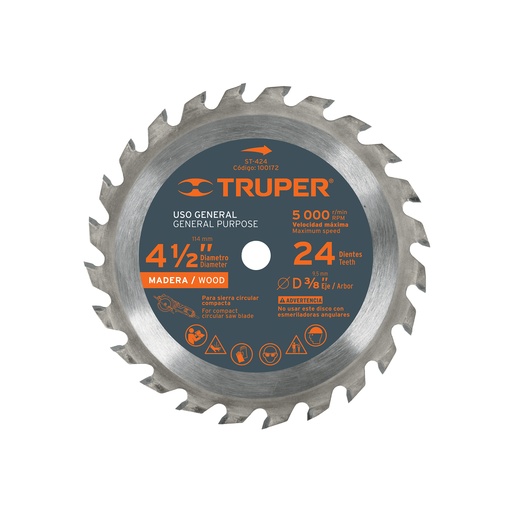 [T100172] Disco sierra 4-1/2' para madera, 24 dientes centro 3/8' - Pag 143