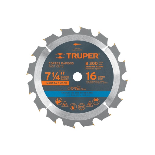 [T18298] Disco sierra 7- 1/4' para madera, 16 dientes centro 5/8' - Pag 143