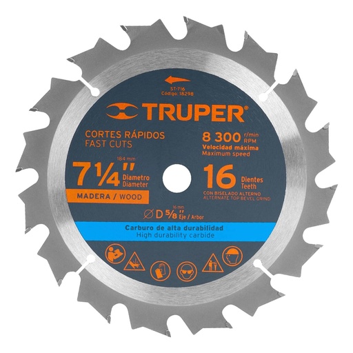 [T18298] Disco sierra 7- 1/4' para madera, 16 dientes centro 5/8' - Pag 183