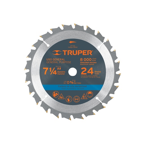 [T18300] Disco sierra 7- 1/4' para madera, 24 dientes centro 5/8' - Pag 143