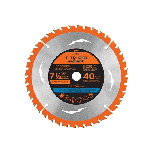 [T100104] Disco sierra 7-1/4' p/madera, 40 dientes centro 5/8', Expert - Pag 142