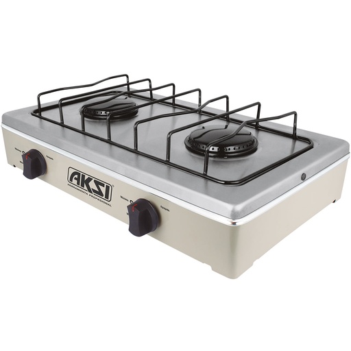 [A116032] Estufa de mesa 2 quemadores almendra con Acero Inox