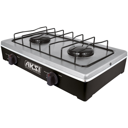 [A116005] Estufa de mesa 2 quemadores negro con Acero Inox