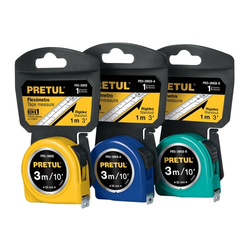 [T21605] Flexómetro amarillo 3 m cinta 13 mm, en tarjeta, Pretul - Pag 208