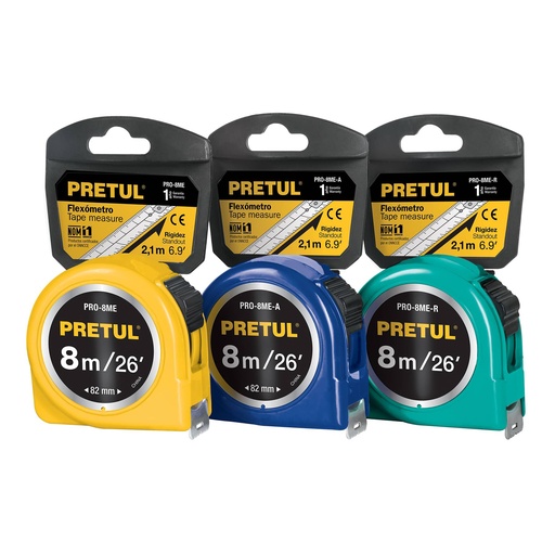 [T21603] Flexómetro amarillo 8 m cinta 25 mm, en tarjeta, Pretul - Pag 208