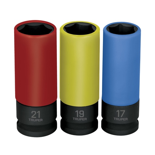 [T100942] Juego 3 dados largos 1/2' impacto protección plástica 6p mm