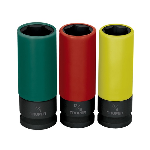 [T100941] Juego 3 dados largos 1/2' impacto protección plástica 6p std