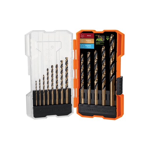 [T11402] Juego de 13 brocas HSS para metal en estuche, Truper Expert