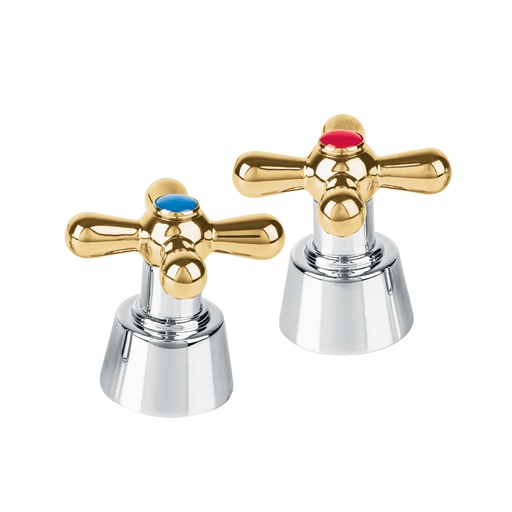 [T45714] Juego de 2 manerales de palanca p/lavabo, cromo/oro, Aqua